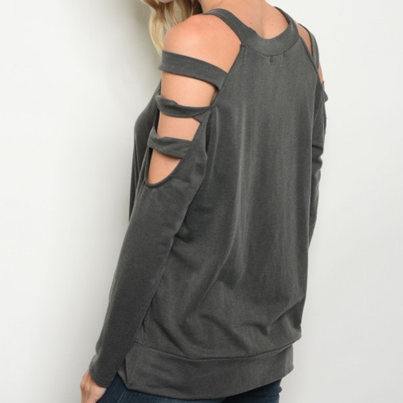 LAST 2! Caged Sleeve Charcoal Grey top - Picture 2 of 2